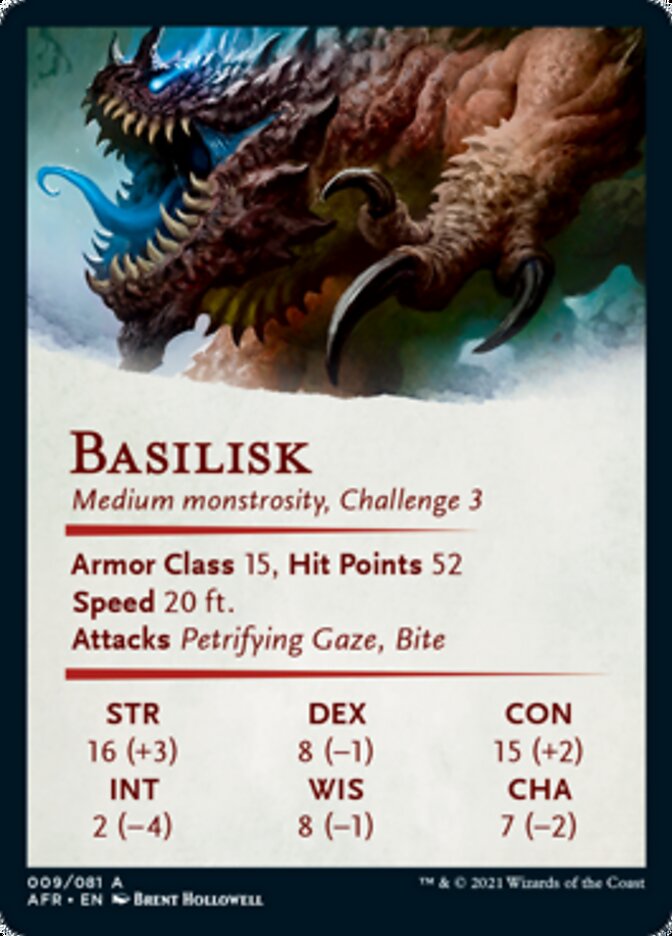 Carte artistique de basilic (signature estampée or) [Donjons & Dragons : Aventures dans les Royaumes Oubliés - Série d'illustrations]