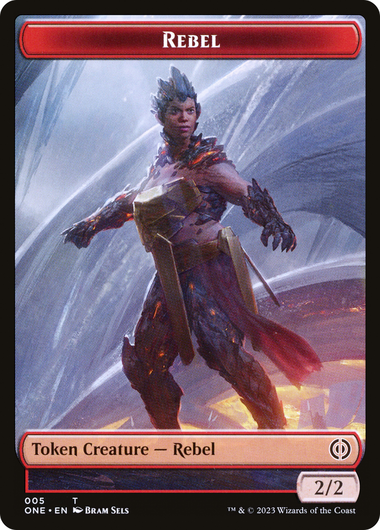 Rebelle // Koth, Feu de la résistance Jeton recto-verso emblème [Phyrexia : Tous seront un jetons]