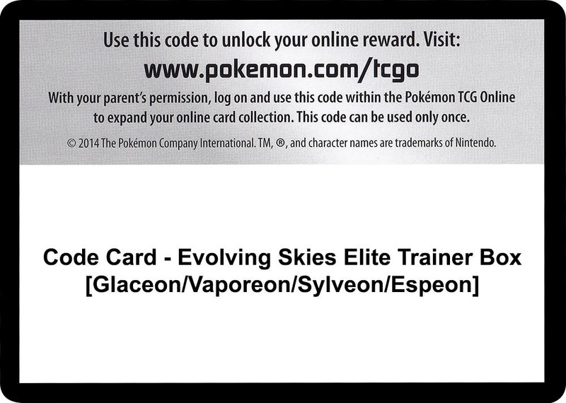 Image for Code Card - Evolving Skies Elite Trainer Box [Glaceon/Vaporeon/Sylveon/Espeon] - Pokemon