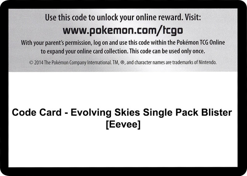 Image for Code Card - Evolving Skies Single Pack Blister [Eevee] - Pokemon