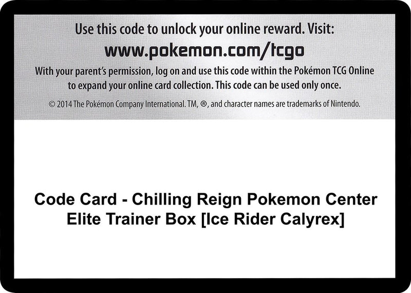 Image for Code Card - Chilling Reign Pokemon Center Elite Trainer Box [Ice Rider Calyrex] - Pokemon
