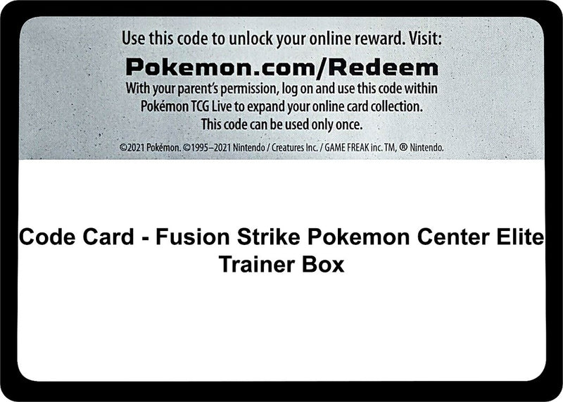 Image for Code Card - Fusion Strike Pokemon Center Elite Trainer Box - Pokemon