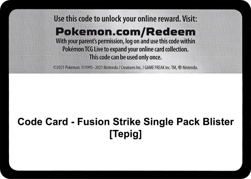 Image for Code Card - Fusion Strike Single Pack Blister [Tepig] - Pokemon