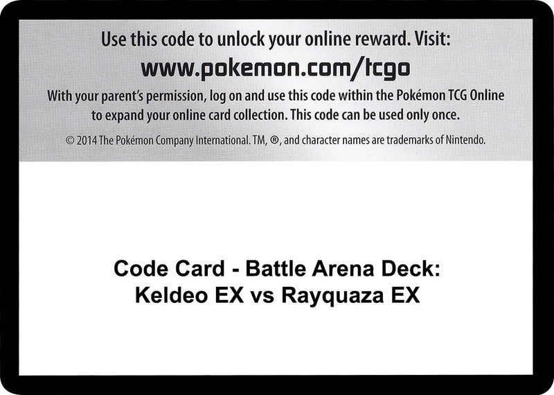 Image for Code Card - Battle Arena Deck: Keldeo EX vs Rayquaza EX - Pokemon