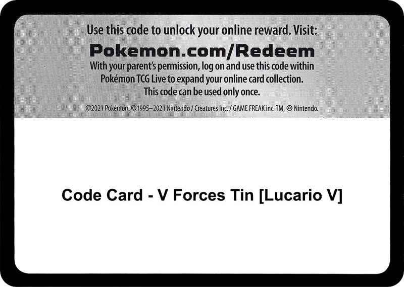 Image for Code Card - V Forces Tin [Lucario V] (MCAP) - Pokemon