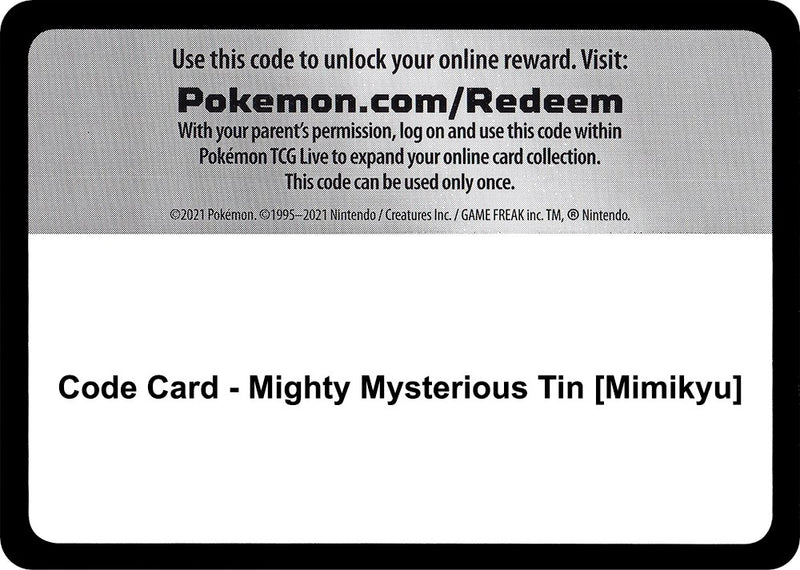 Image for Code Card - Mighty Mysterious Tin [Mimikyu] (MCAP) - Pokemon