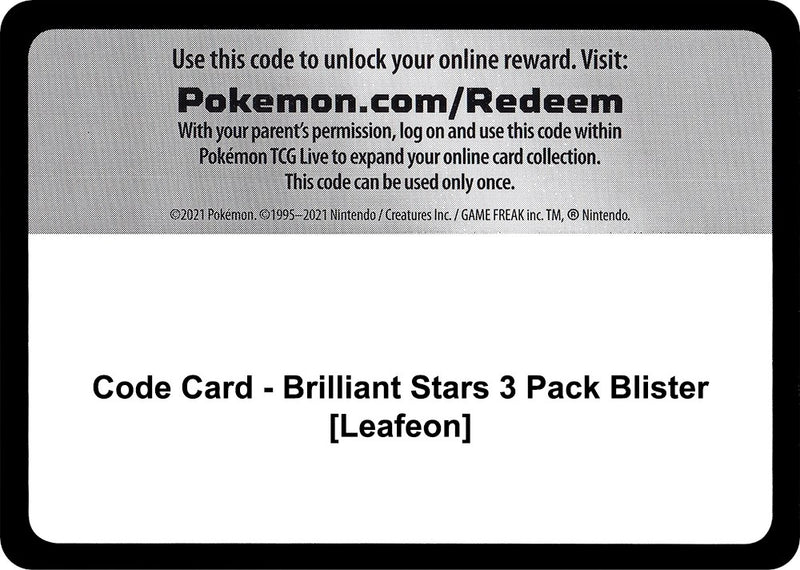 Image for Code Card - Brilliant Stars 3 Pack Blister [Leafeon] - Pokemon