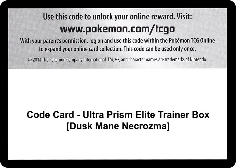 Image for Code Card - Ultra Prism Elite Trainer Box [Dusk Mane Necrozma] - Pokemon
