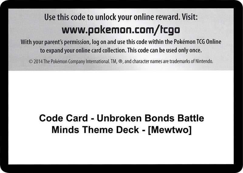 Image for Code Card - Unbroken Bonds Battle Minds Theme Deck - [Mewtwo] - Pokemon