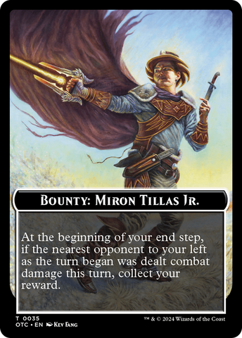 Recompensa: Miron Tillas Jr. // Ficha de reglas de recompensa a doble cara [Fichas de Commander de Forajidos de Cruce de Truenos]