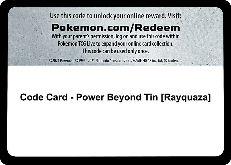 Image for Code Card - Power Beyond Tin [Rayquaza] (MCAP) - Pokemon