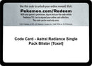 Image for Code Card - Astral Radiance Single Pack Blister [Toxel] - Pokemon