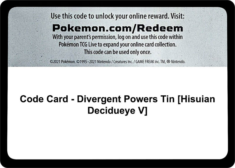 Image for Code Card - Divergent Powers Tin [Hisuian Decidueye V] (MCAP) - Pokemon