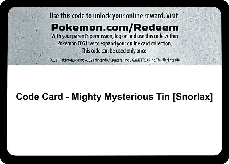 Image for Code Card - Mighty Mysterious Tin [Snorlax] (MCAP) - Pokemon