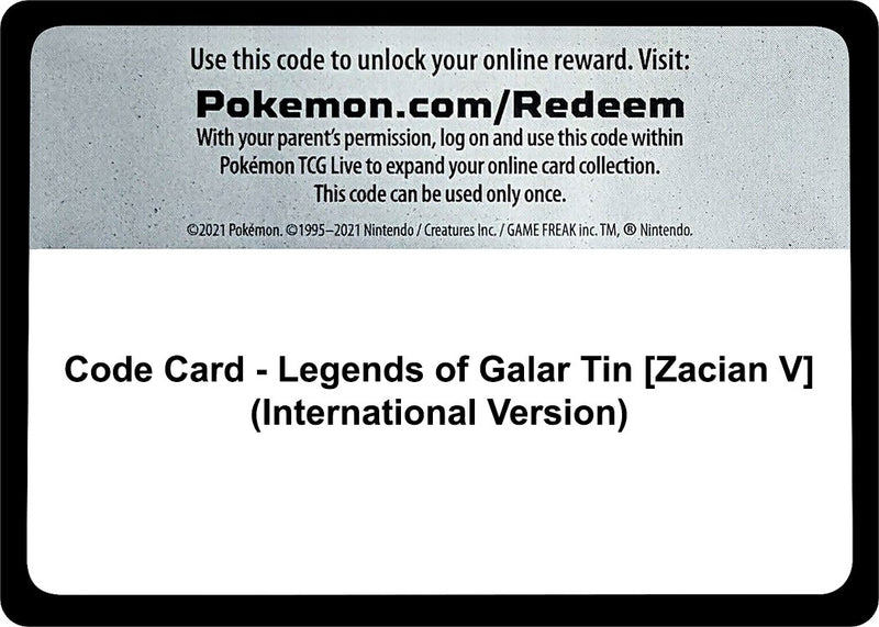 Image for Code Card - Legends of Galar Tin [Zacian V] (International Version) - Pokemon