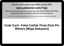 Image for Code Card - Fates Collide Three Pack Pin Blisters [Mega Alakazam] - Pokemon