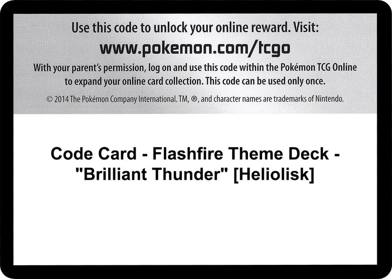 Image for Code Card - Flashfire Theme Deck - "Brilliant Thunder" [Heliolisk] - Pokemon