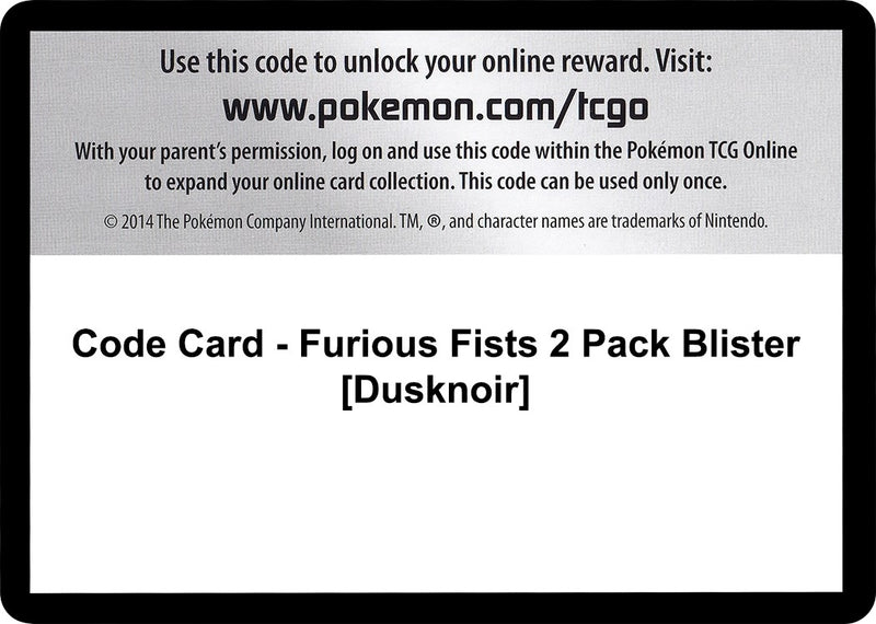 Image for Code Card - Furious Fists 2 Pack Blister [Dusknoir] - Pokemon