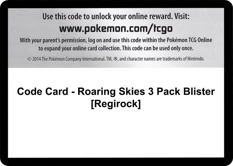 Image for Code Card - Roaring Skies 3 Pack Blister [Regirock] - Pokemon