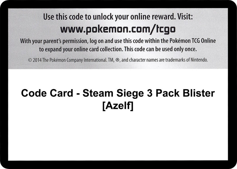 Image for Code Card - Steam Siege 3 Pack Blister [Azelf] - Pokemon