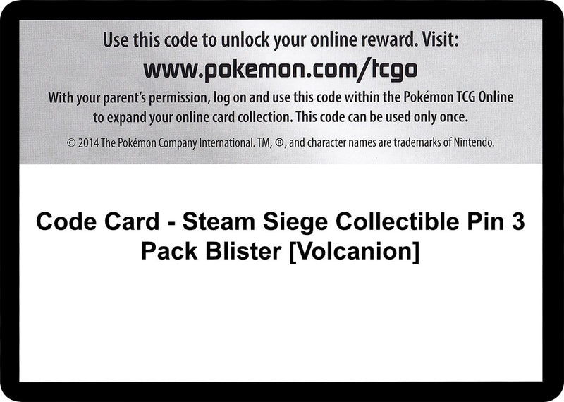 Image for Code Card - Steam Siege Collectible Pin 3 Pack Blister [Volcanion] - Pokemon