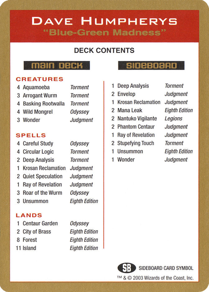 Lista de mazo de Dave Humpherys [World Championship Decks 2003]