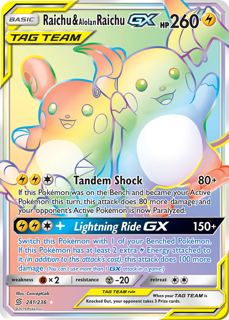 Raichu & Raichu d'Alola GX (241/236) [Soleil et Lune : Harmonie des Esprits]