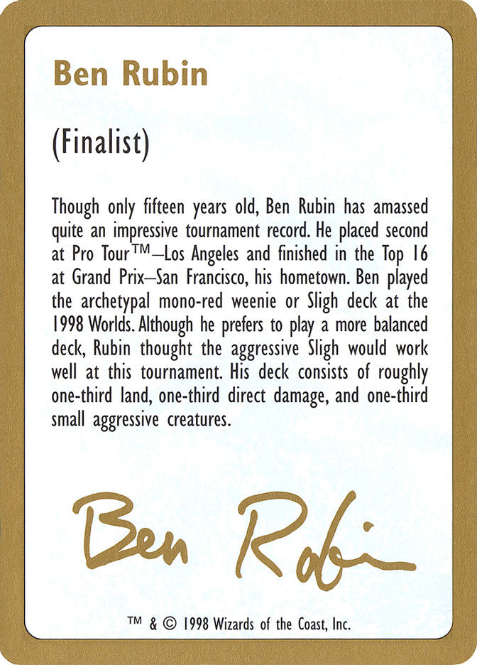Ben Rubin Biografía [Mazo del Campeonato Mundial 1998]