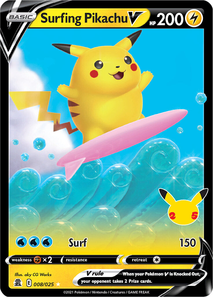 Pikachu Surfeur V (008/025) [Célébrations : 25e Anniversaire]