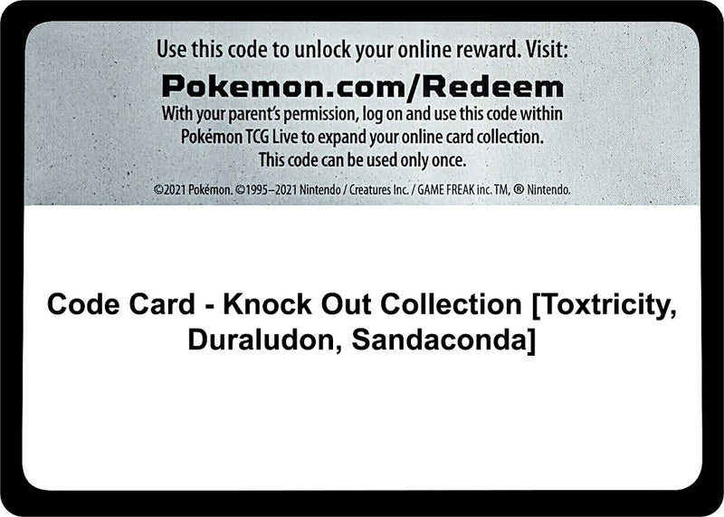 Image for Code Card - Knock Out Collection [Toxtricity, Duraludon, Sandaconda] (MCAP) - Pokemon