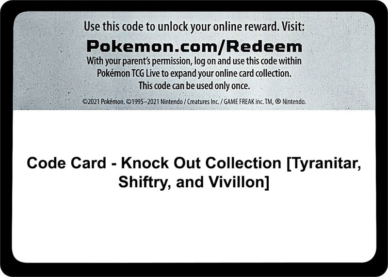 Image for Code Card - Knock Out Collection [Tyranitar, Shiftry, and Vivillon] (MCAP) - Pokemon