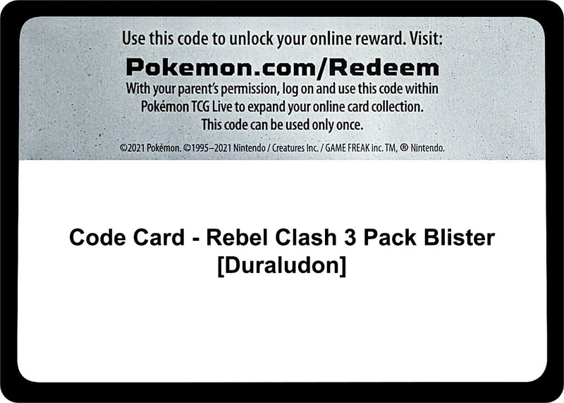 Image for Code Card - Rebel Clash 3 Pack Blister [Duraludon] - Pokemon