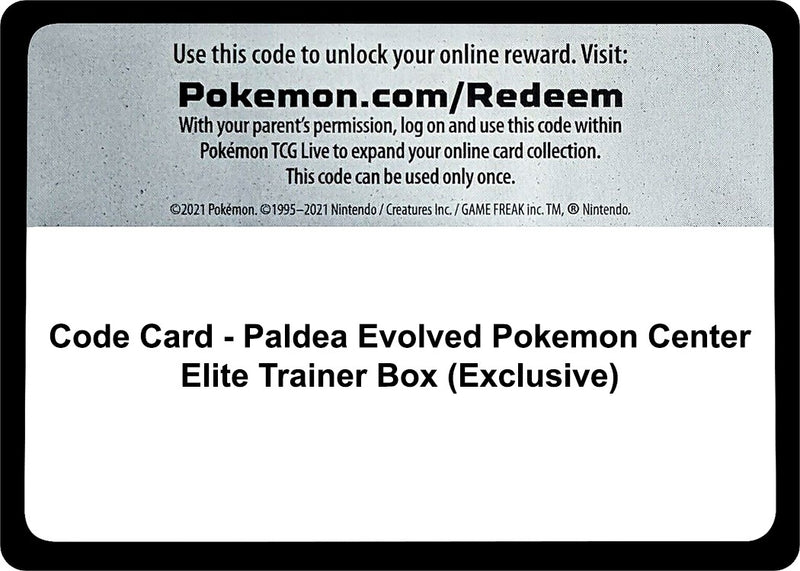 Image for Code Card - Paldea Evolved Pokemon Center Elite Trainer Box (Exclusive) - Pokemon