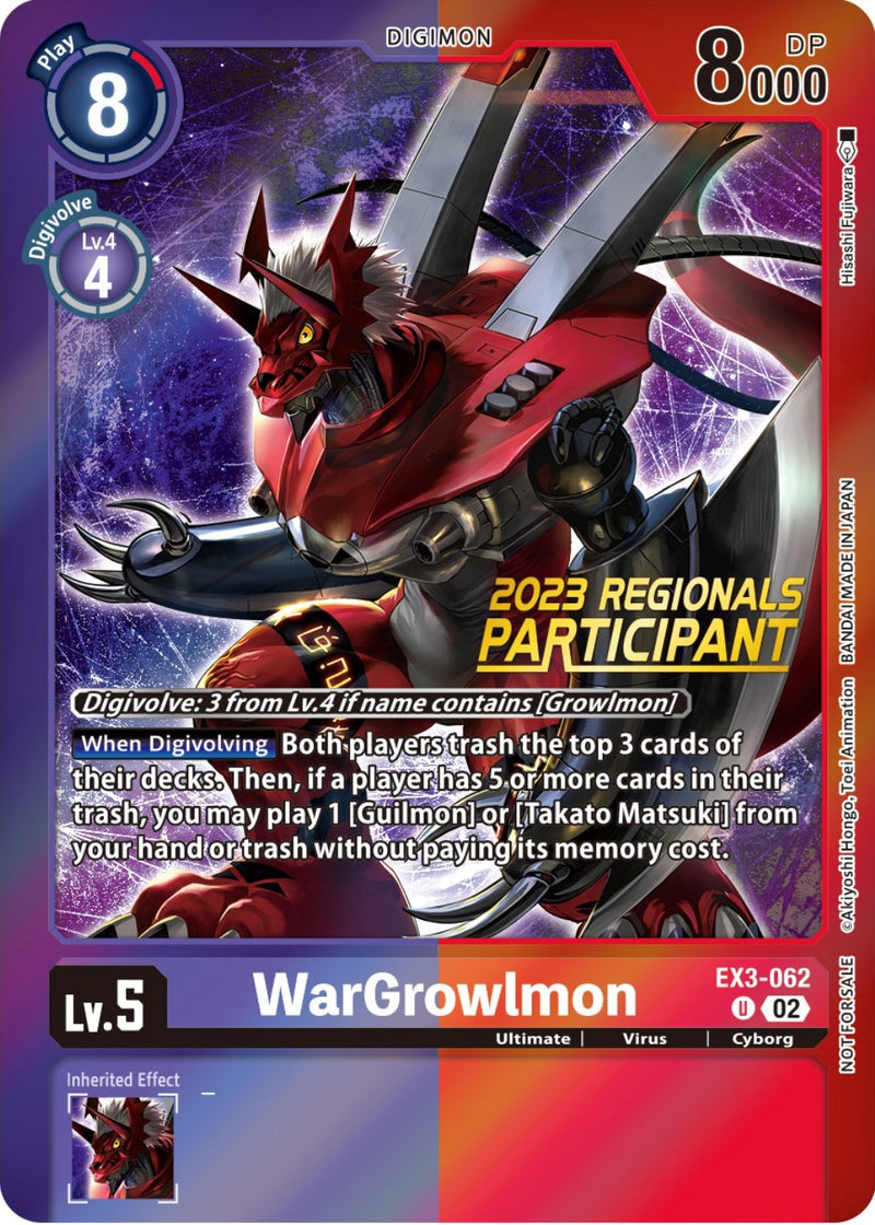 WarGrowlmon [EX3-062] (Participante de los Regionales de 2023) [Draconic Roar Promos]