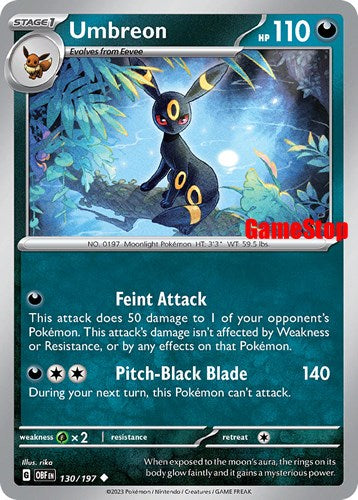 Umbreon (130/197) (Exclusivo de GameStop) [Escarlata y Púrpura: Promos de Estrella Negra]
