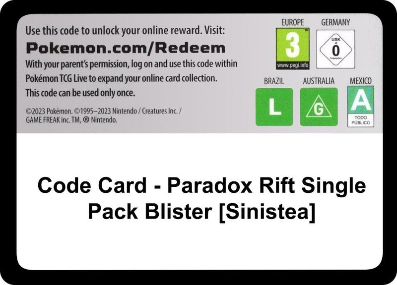 Image for Code Card - Paradox Rift Single Pack Blister [Sinistea] - Pokemon