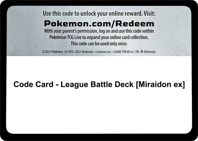 Image for Code Card - League Battle Deck [Miraidon ex] (MCAP) - Pokemon