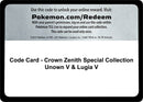 Image for Code Card - Crown Zenith Special Collection [Unown V & Lugia V] - Pokemon