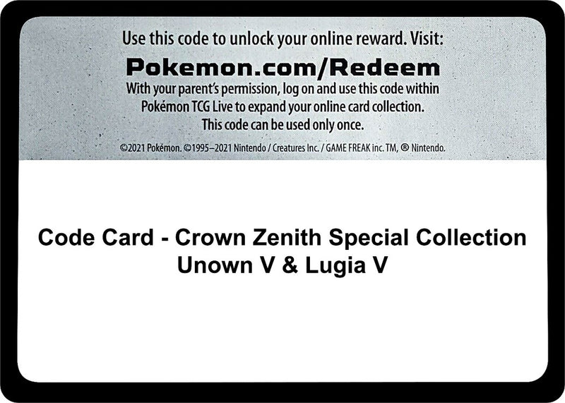 Image for Code Card - Crown Zenith Special Collection [Unown V & Lugia V] - Pokemon
