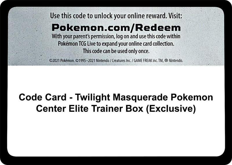Image for Code Card - Twilight Masquerade Pokemon Center Elite Trainer Box (Exclusive) - Pokemon
