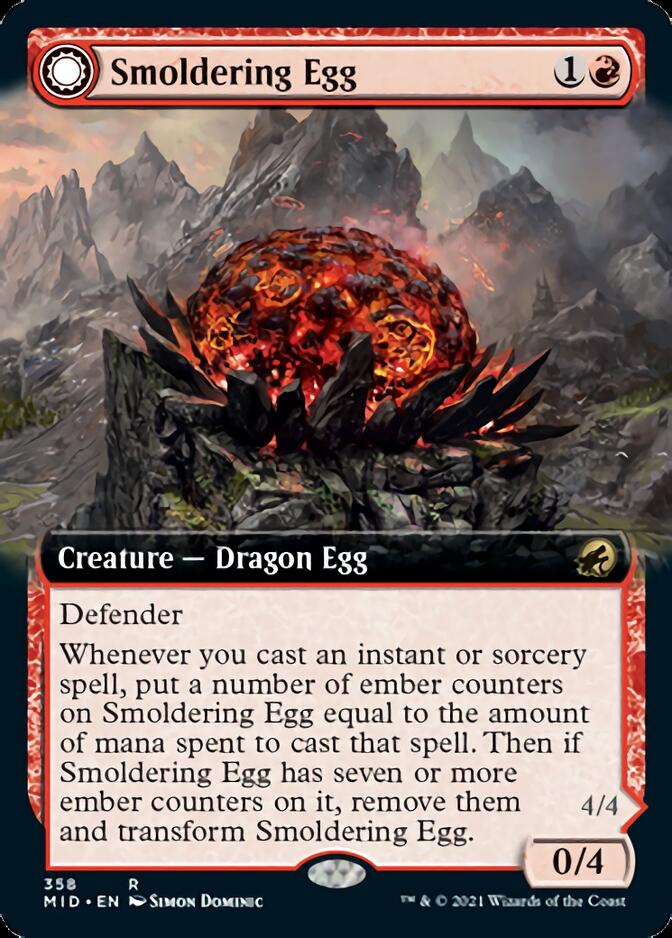 Œuf couvant // Dragon de la Gueule cendrée (Illustration étendue) [Innistrad : Chasse de minuit]