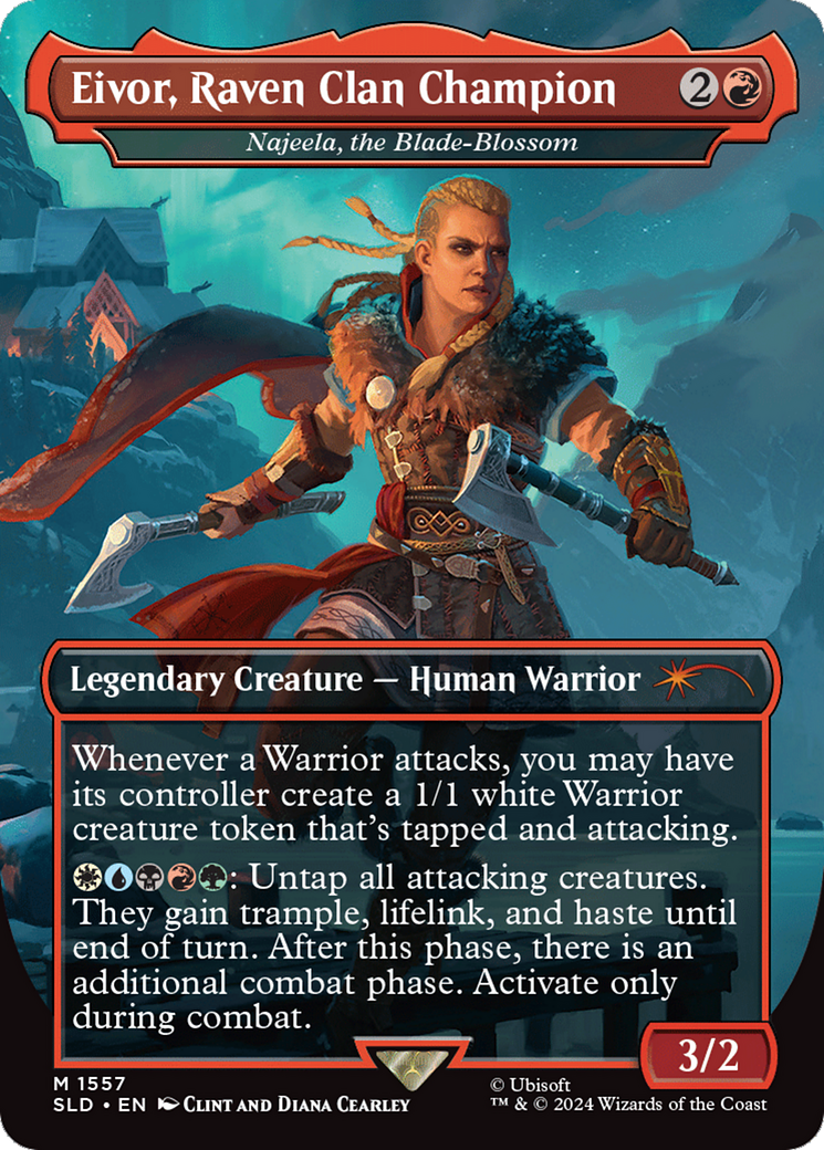Eivor, championne du clan du Corbeau - Najeela, la Lame-Floraison (Foil arc-en-ciel) [Secret Lair Drop Series]
