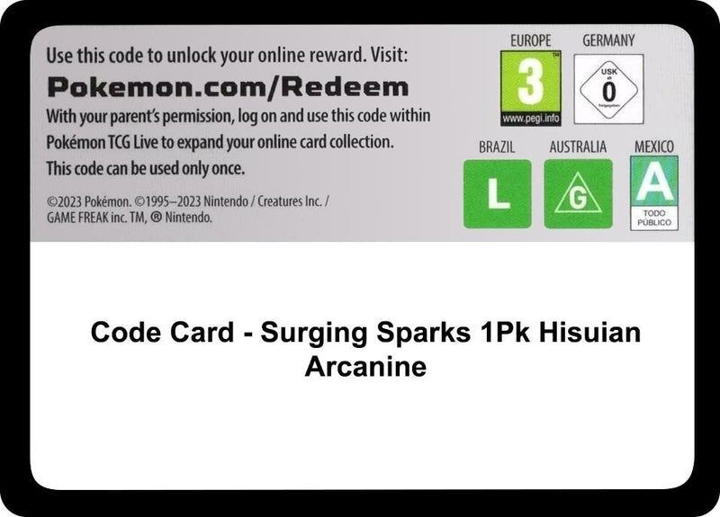 Image for Code Card - Surging Sparks Blister [Hisuian Arcanine] - Pokemon