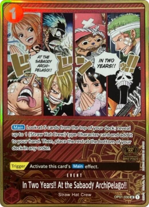 Dans deux ans !! À l'archipel de Sabaody !! (Set 2ème anniversaire version japonaise) [Cartes promotionnelles One Piece]
