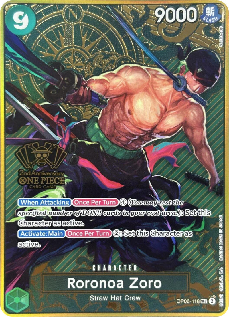 Roronoa Zoro (Version japonaise Set 2ème Anniversaire) [Cartes promotionnelles One Piece]
