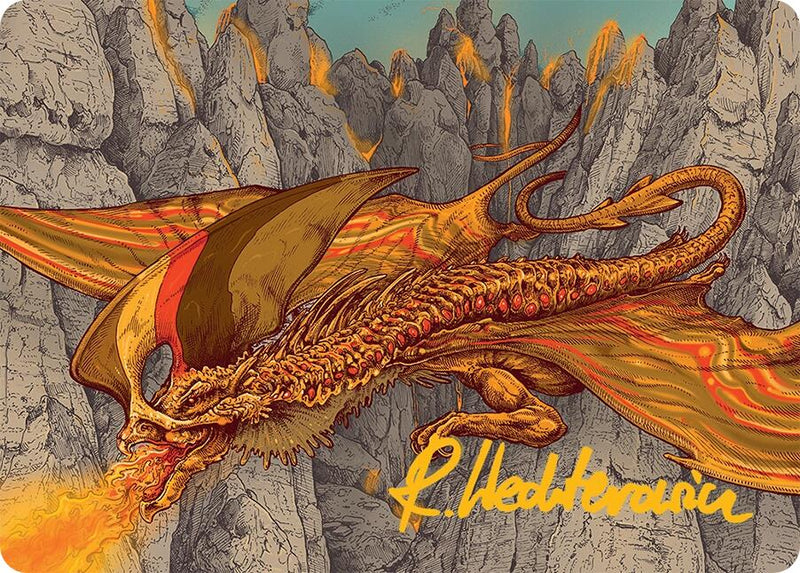 Carte artistique Magmatic Hellkite (34/54) (Signature estampillée or) [Tarkir : série d'illustrations Dragonstorm]