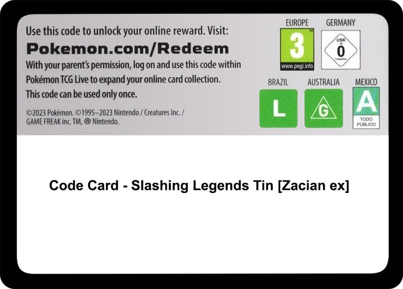 Image for Code Card - Slashing Legends Tin [Zacian ex] (MCAP) - Pokemon