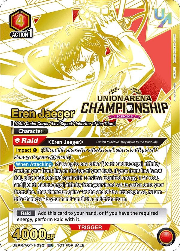 Image for Eren Jaeger (Regionals 25-26) (UEPR/AOT-1-092) (UEPR) - Union Arena