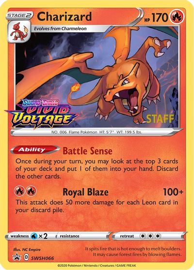 Charizard (SWSH066) (Carta promocional de preestreno para el personal) [Espada y Escudo: Cartas promocionales Black Star]