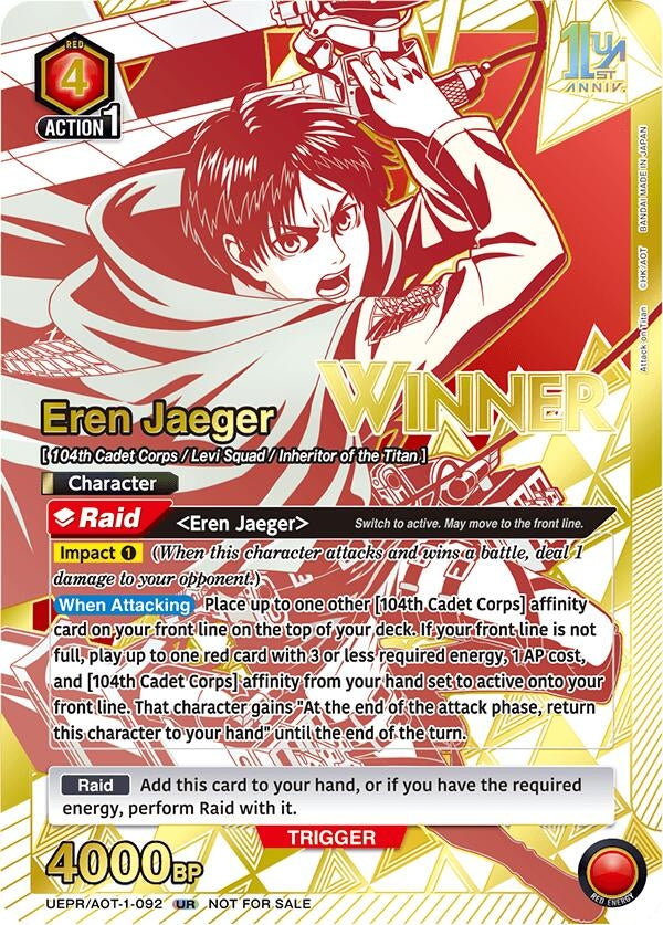 Image for Eren Jaeger (092) (Winner) (UEPR/AOT-1-092) (UEPR) - Union Arena